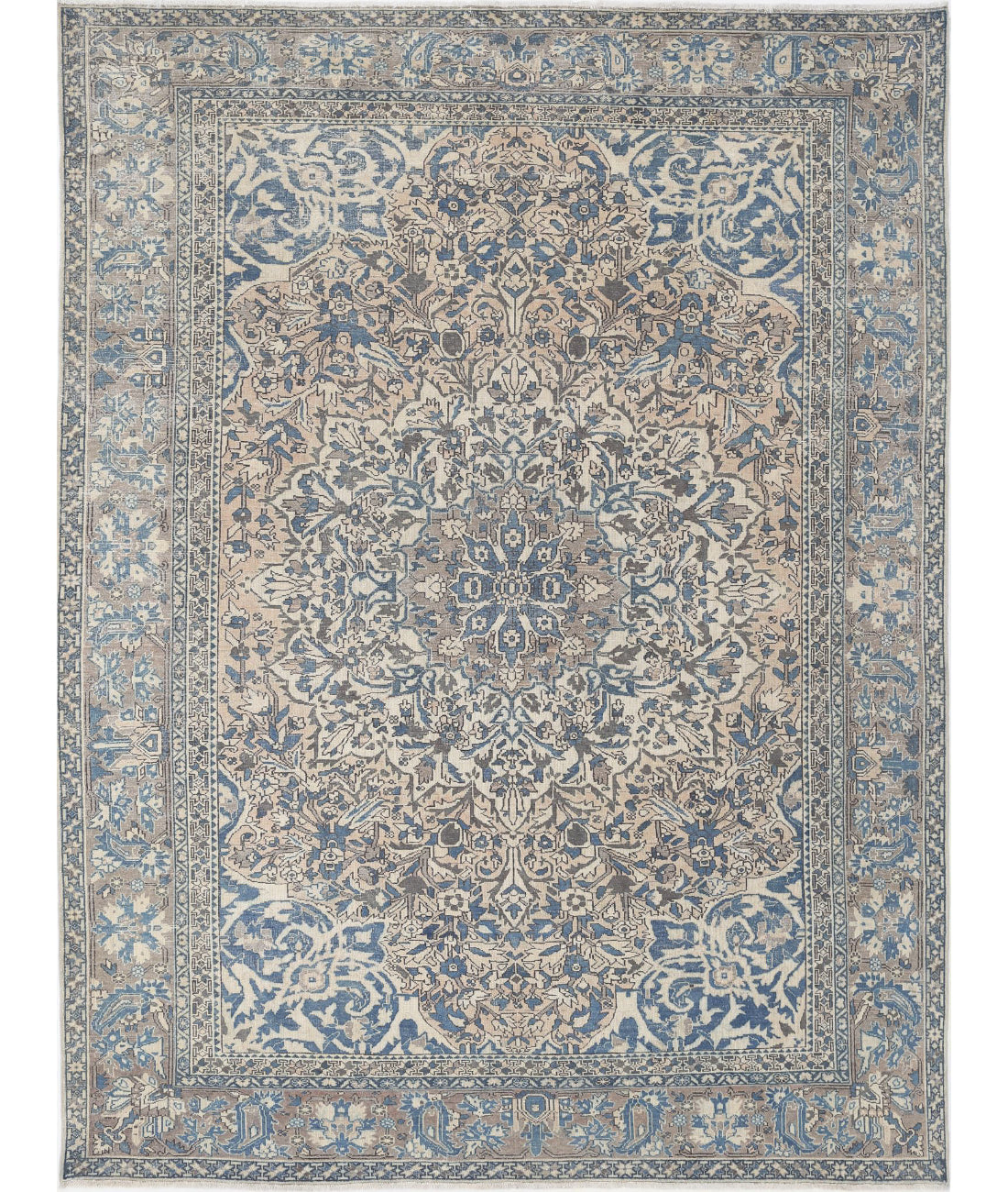 Hand Knotted Vintage Persian Bakhtiari Wool Rug - 9'7'' x 12'4'' 9'7'' x 12'4'' (288 X 370) / Ivory / Taupe