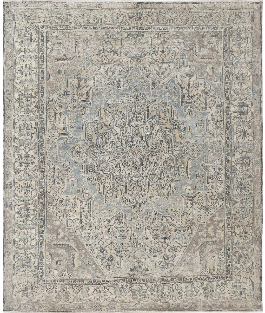 Hand Knotted Vintage Persian Bakhtiari Wool Rug - 10&#39;1&#39;&#39; x 12&#39;3&#39;&#39; 10&#39;1&#39;&#39; x 12&#39;3&#39;&#39; (303 X 368) / Grey / Ivory