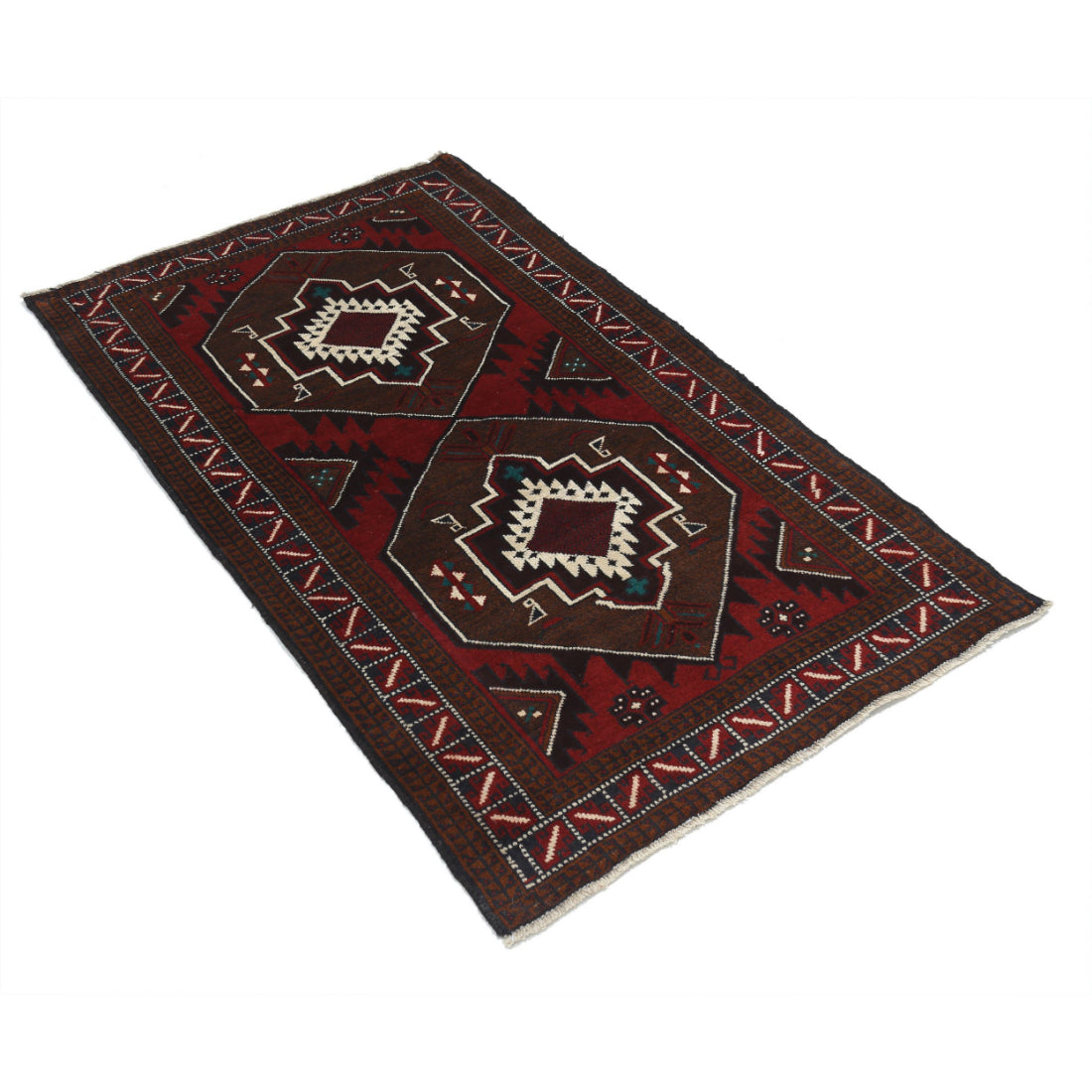 Alfombra tribal de lana Baluch anudada a mano - 2'11'' x 5'0''