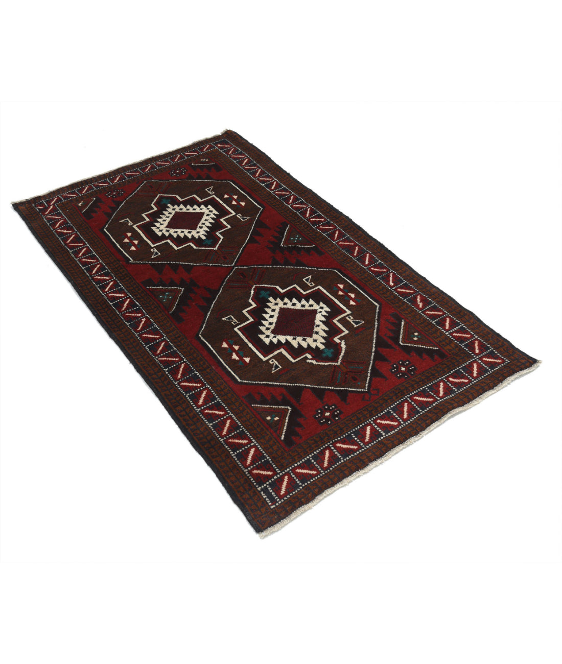 Alfombra tribal de lana Baluch anudada a mano - 2'11'' x 5'0''