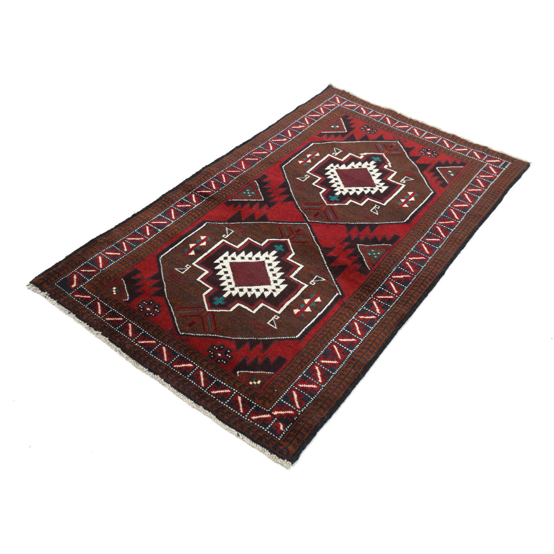 Alfombra tribal de lana Baluch anudada a mano - 2'11'' x 5'0''
