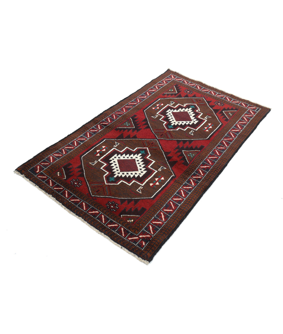 Alfombra tribal de lana Baluch anudada a mano - 2'11'' x 5'0''