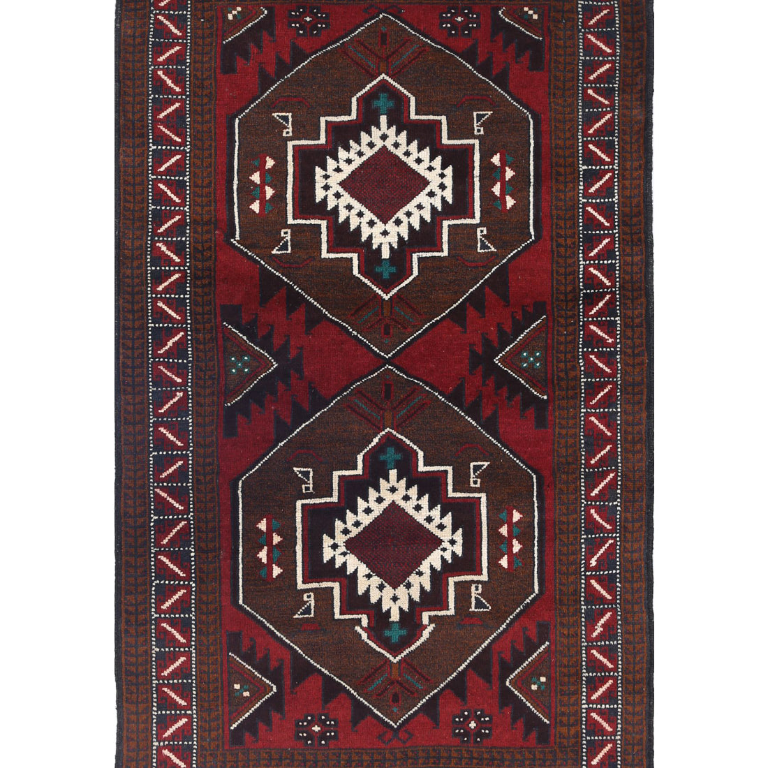 Alfombra tribal de lana Baluch anudada a mano - 2'11'' x 5'0''