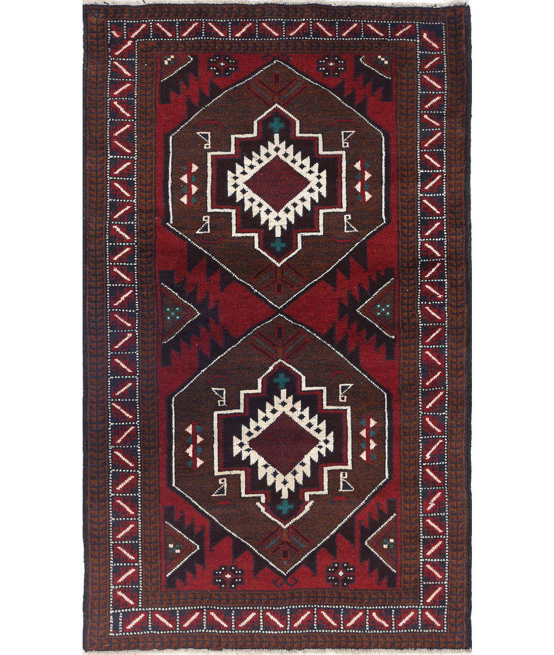 Alfombra tribal de lana Baluch anudada a mano - 2'11'' x 5'0''