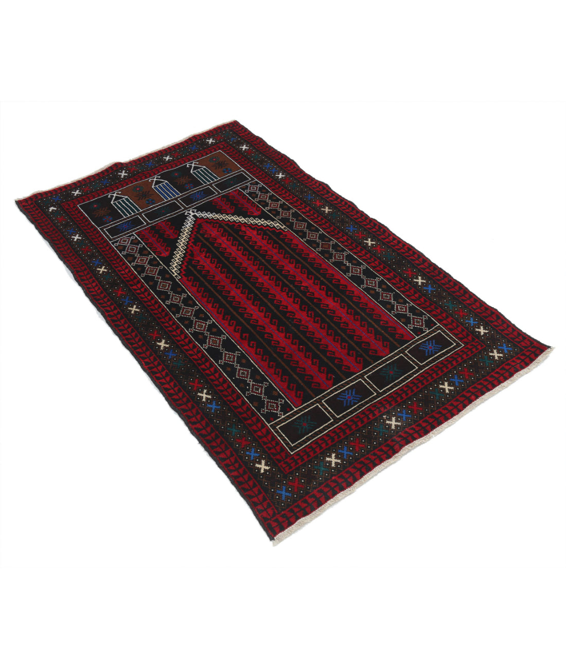 Alfombra tribal de lana Baluch anudada a mano - 3'0'' x 4'10''