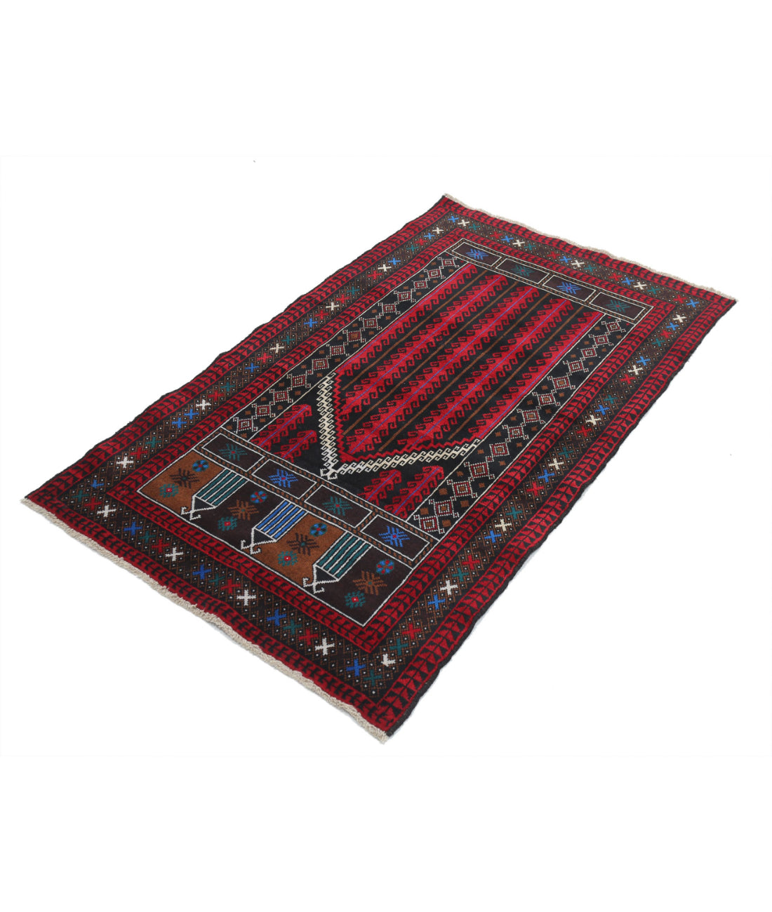 Alfombra tribal de lana Baluch anudada a mano - 3'0'' x 4'10''