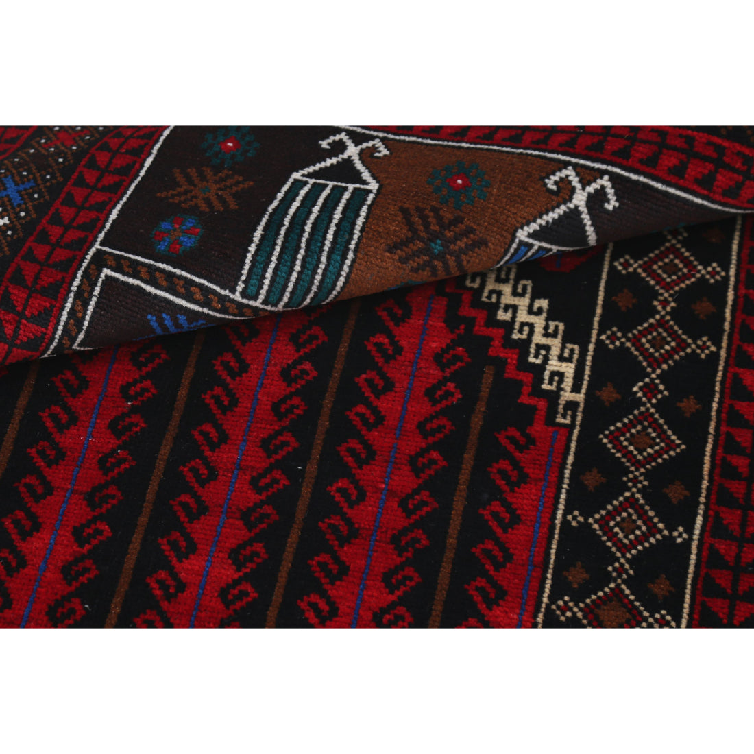 Alfombra tribal de lana Baluch anudada a mano - 3'0'' x 4'10''