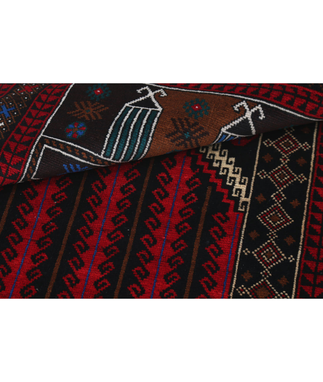 Alfombra tribal de lana Baluch anudada a mano - 3'0'' x 4'10''