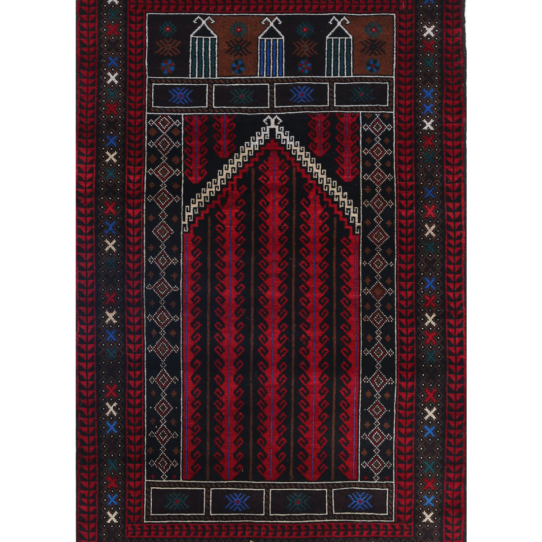 Alfombra tribal de lana Baluch anudada a mano - 3'0'' x 4'10''