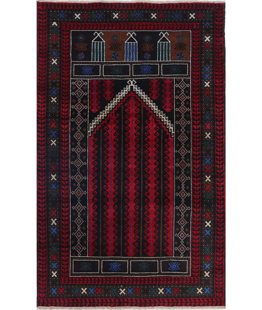 Alfombra tribal de lana Baluch anudada a mano - 3'0'' x 4'10''