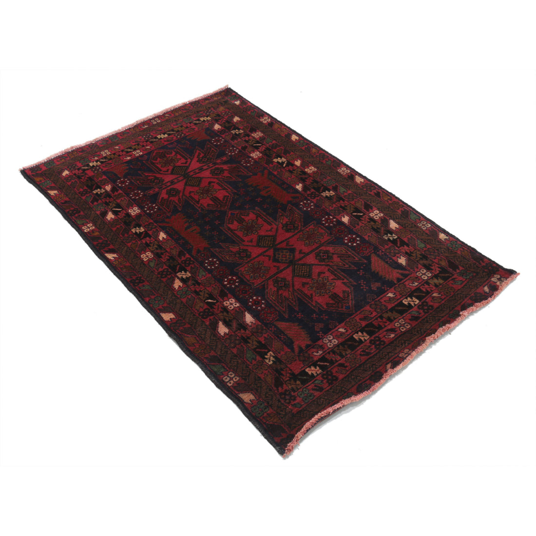 Alfombra tribal de lana Baluch anudada a mano - 3'0'' x 4'9''