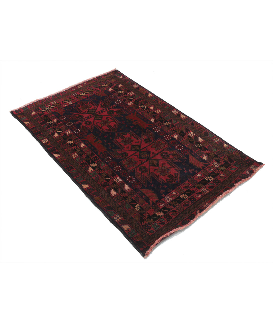 Alfombra tribal de lana Baluch anudada a mano - 3'0'' x 4'9''
