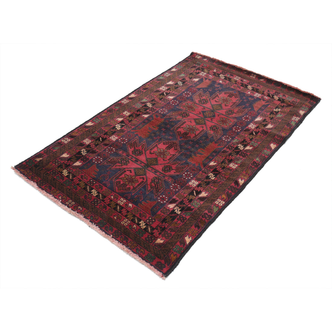 Alfombra tribal de lana Baluch anudada a mano - 3'0'' x 4'9''