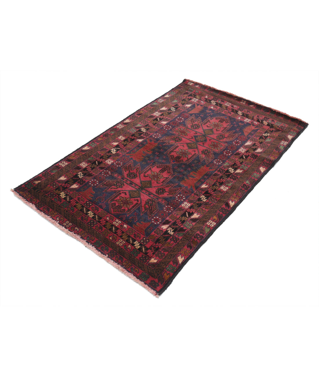 Alfombra tribal de lana Baluch anudada a mano - 3'0'' x 4'9''