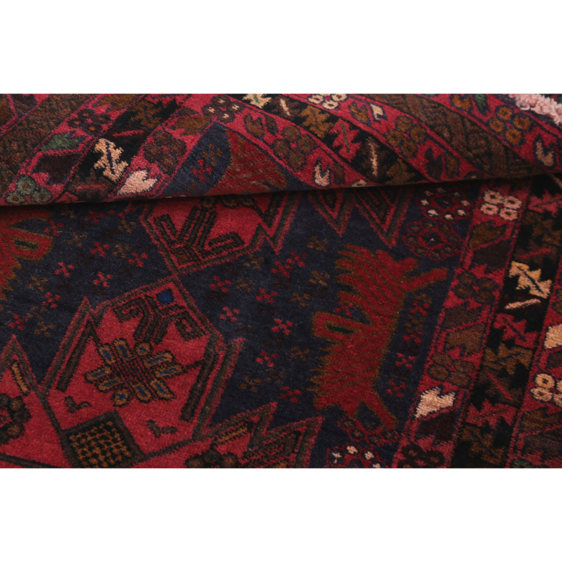 Alfombra tribal de lana Baluch anudada a mano - 3'0'' x 4'9''