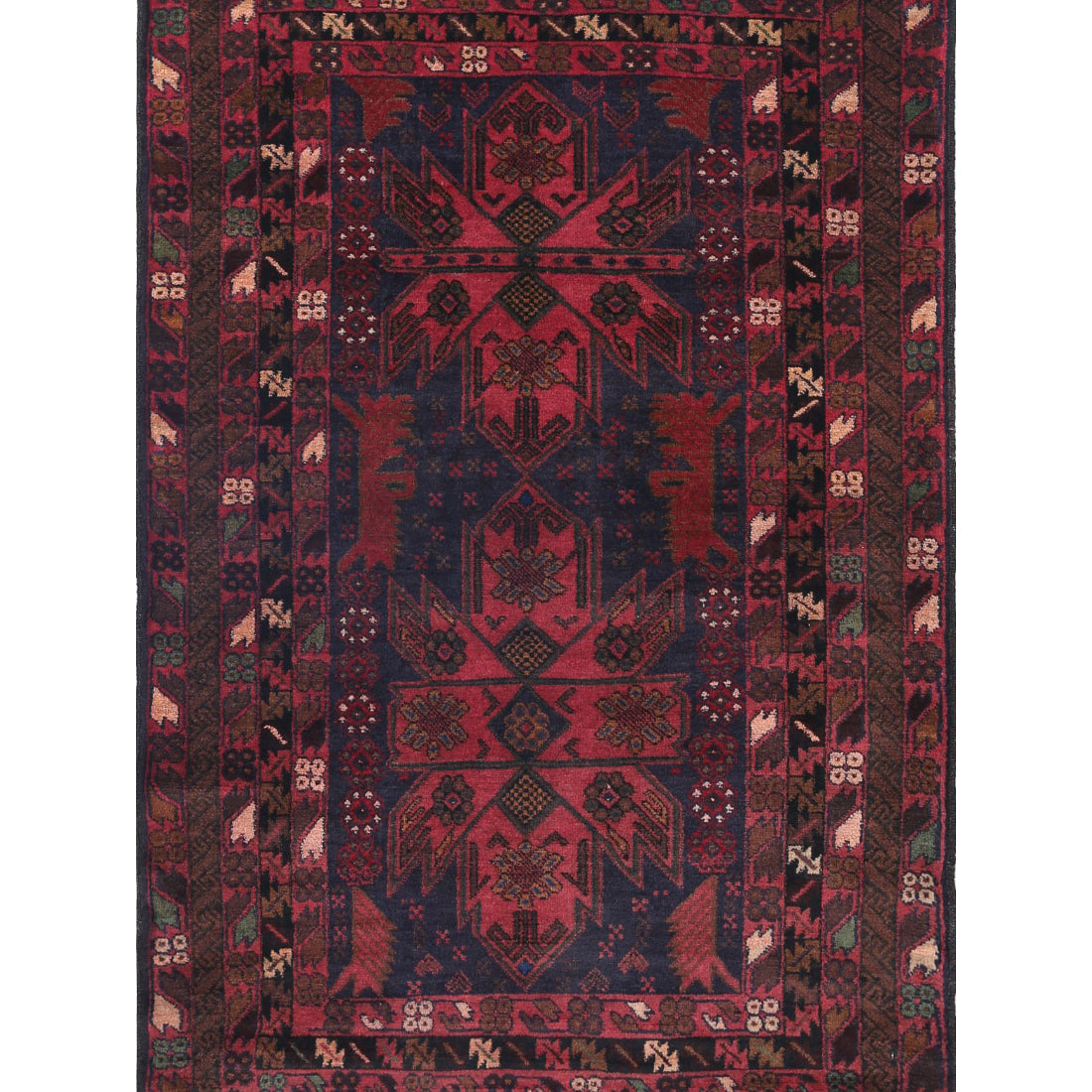 Alfombra tribal de lana Baluch anudada a mano - 3'0'' x 4'9''