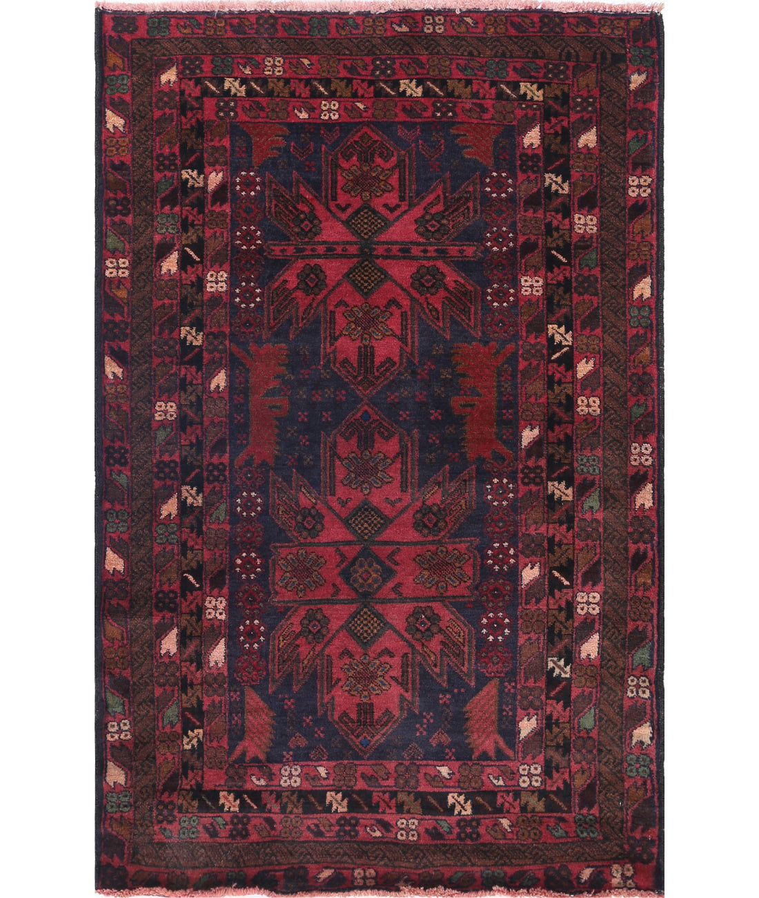 Alfombra tribal de lana Baluch anudada a mano - 3'0'' x 4'9''