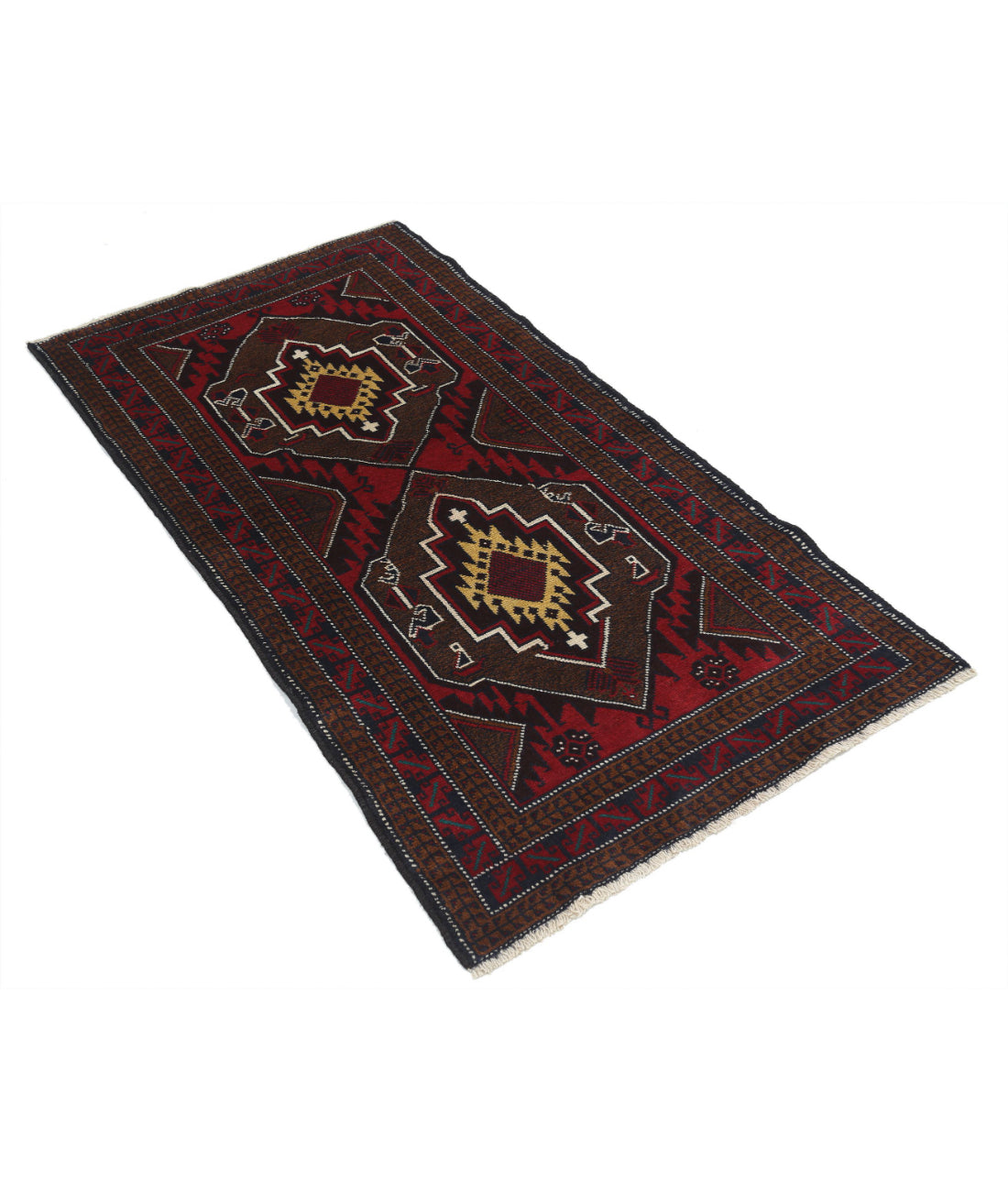 Alfombra tribal de lana Baluch anudada a mano - 2'9'' x 4'11''