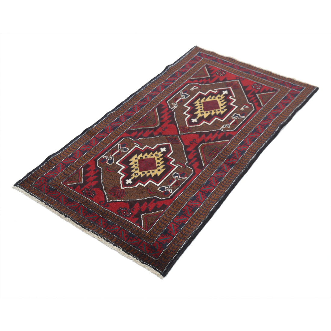 Alfombra tribal de lana Baluch anudada a mano - 2'9'' x 4'11''