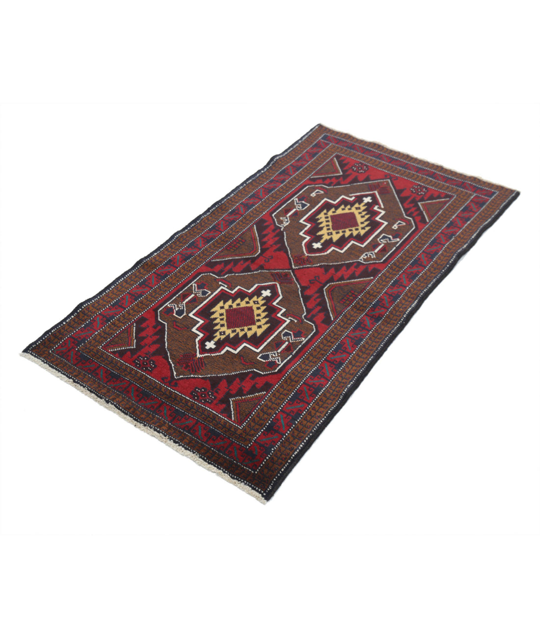 Alfombra tribal de lana Baluch anudada a mano - 2'9'' x 4'11''