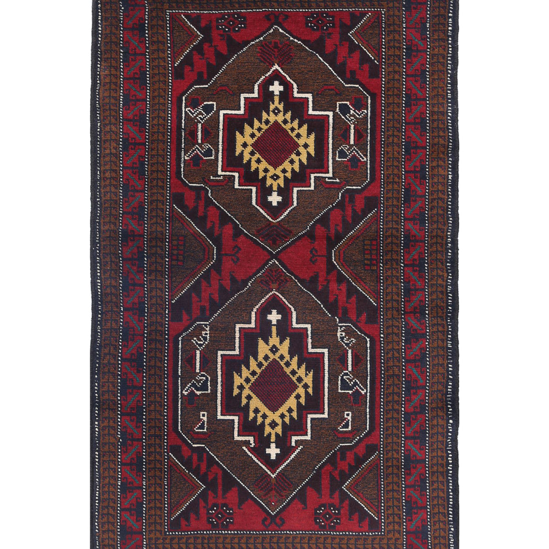Alfombra tribal de lana Baluch anudada a mano - 2'9'' x 4'11''