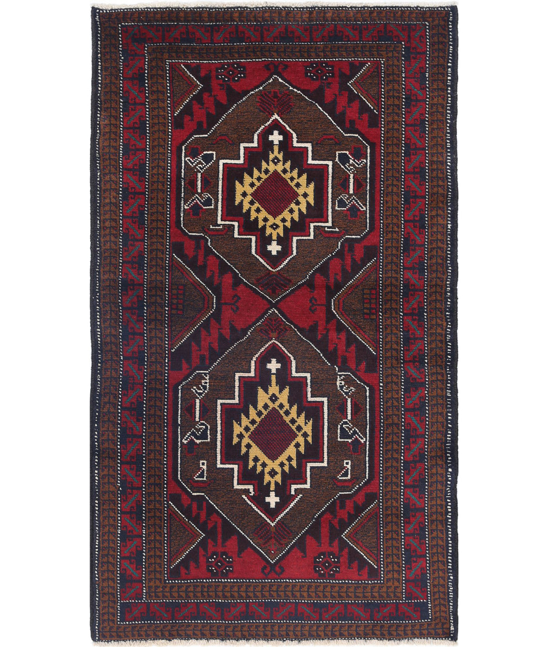 Alfombra tribal de lana Baluch anudada a mano - 2'9'' x 4'11''