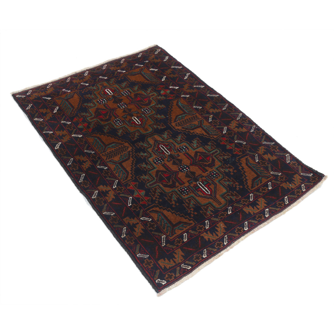 Alfombra tribal de lana Baluch anudada a mano - 2'11'' x 4'3''