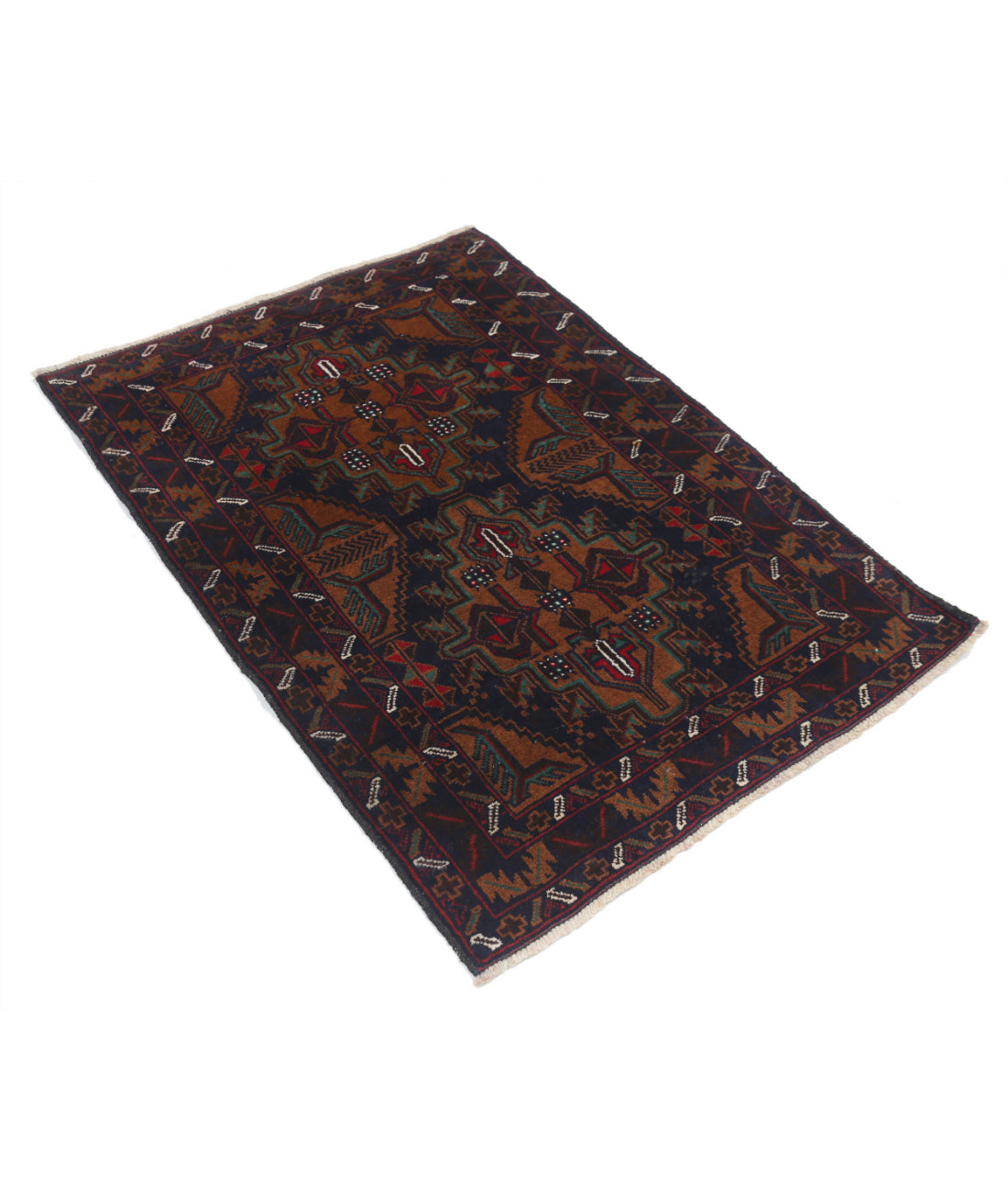 Alfombra tribal de lana Baluch anudada a mano - 2'11'' x 4'3''