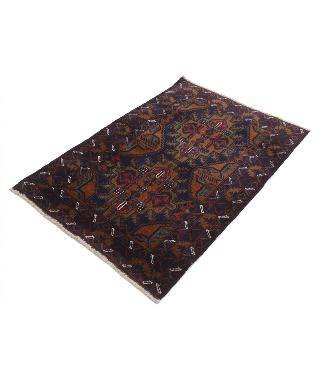 Alfombra tribal de lana Baluch anudada a mano - 2'11'' x 4'3''