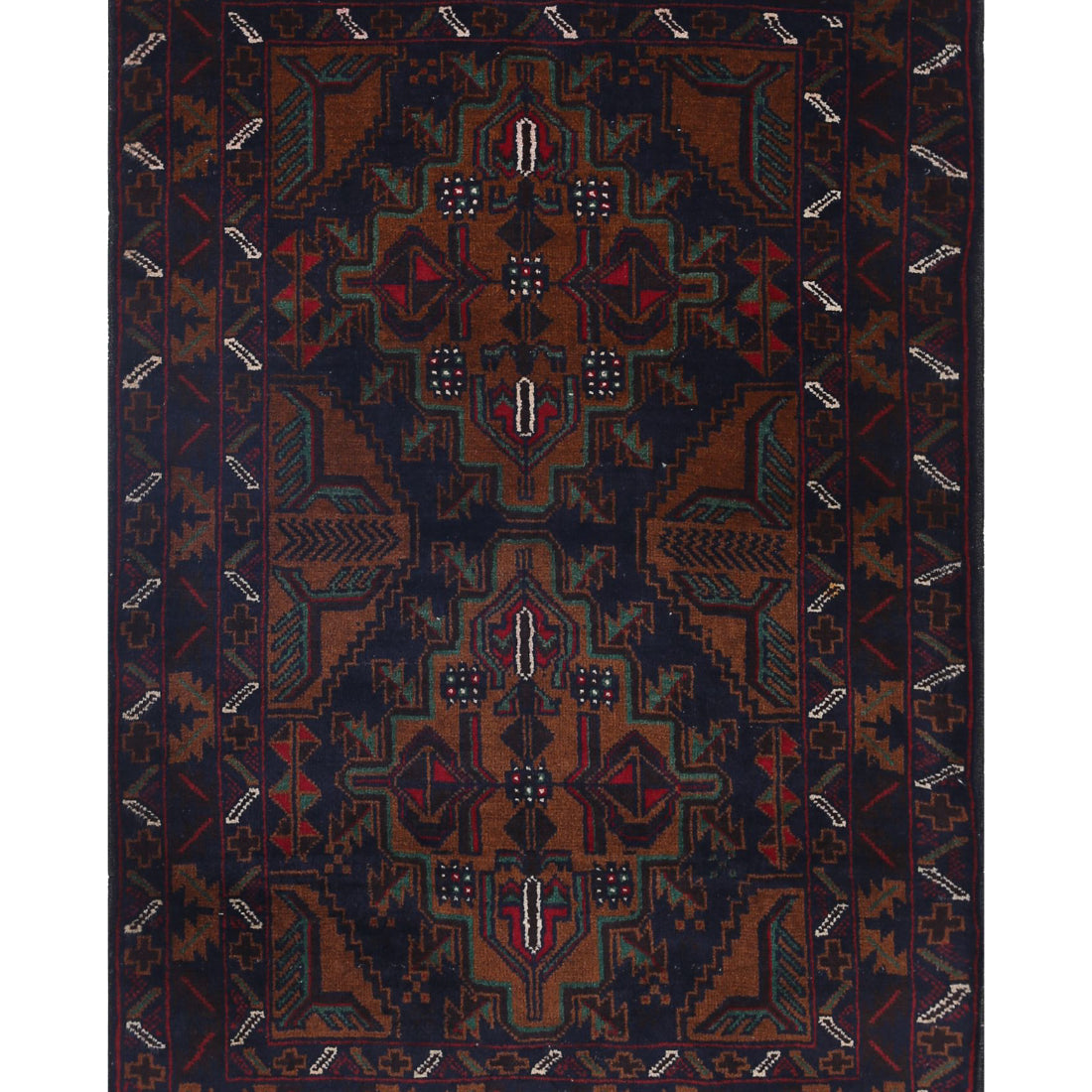 Alfombra tribal de lana Baluch anudada a mano - 2'11'' x 4'3''