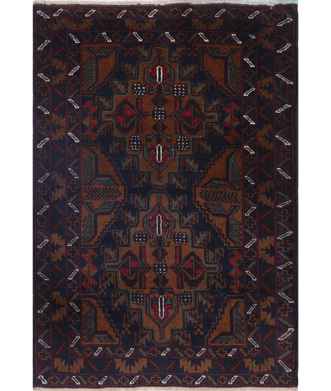 Alfombra tribal de lana Baluch anudada a mano - 2'11'' x 4'3''