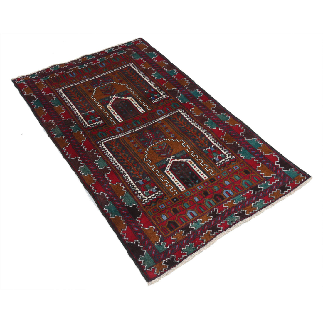 Alfombra tribal de lana Baluch anudada a mano - 2'11'' x 4'9''