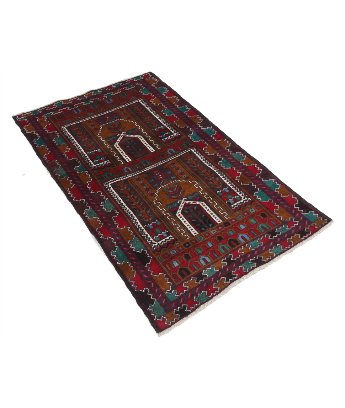 Alfombra tribal de lana Baluch anudada a mano - 2'11'' x 4'9''