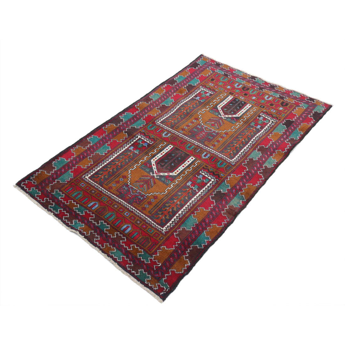 Alfombra tribal de lana Baluch anudada a mano - 2'11'' x 4'9''