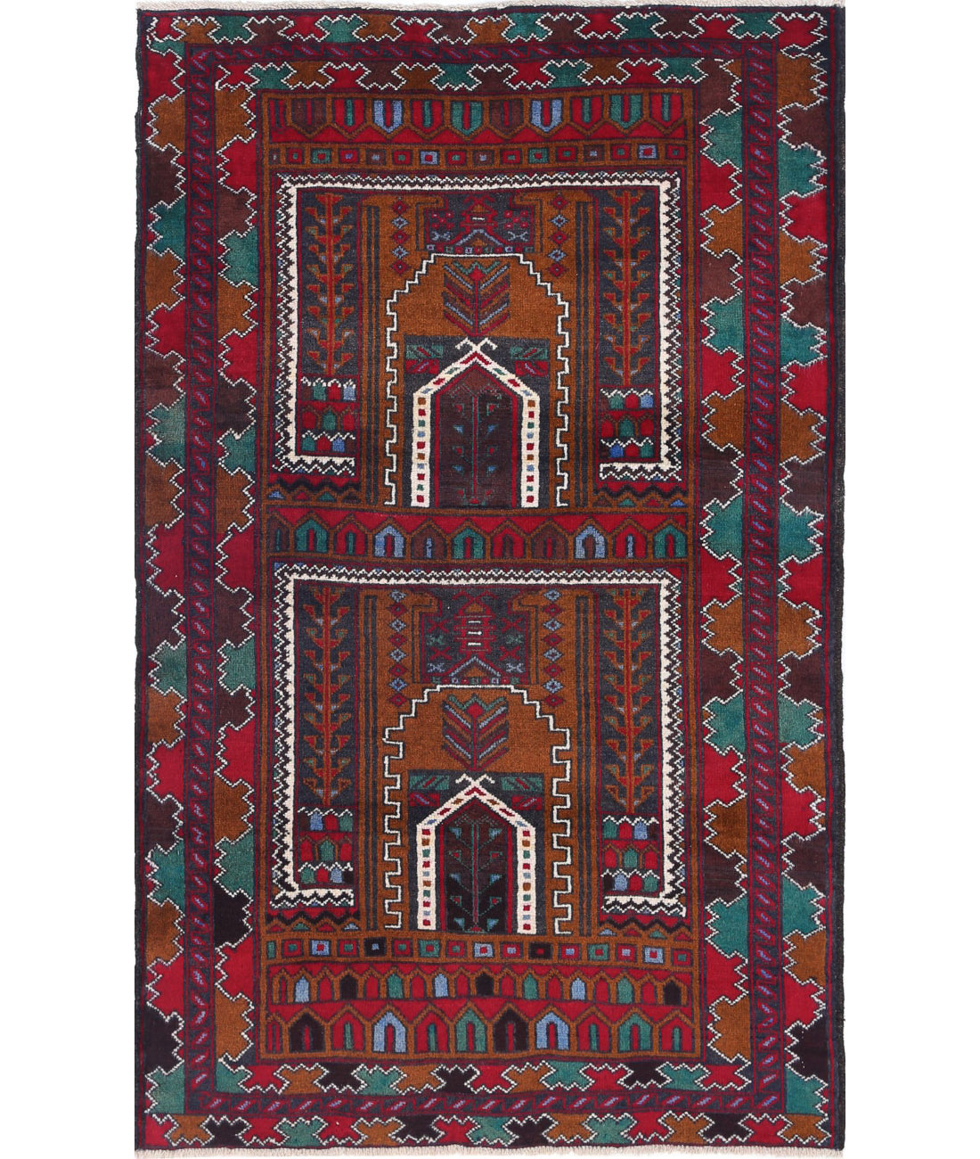 Alfombra tribal de lana Baluch anudada a mano - 2'11'' x 4'9''