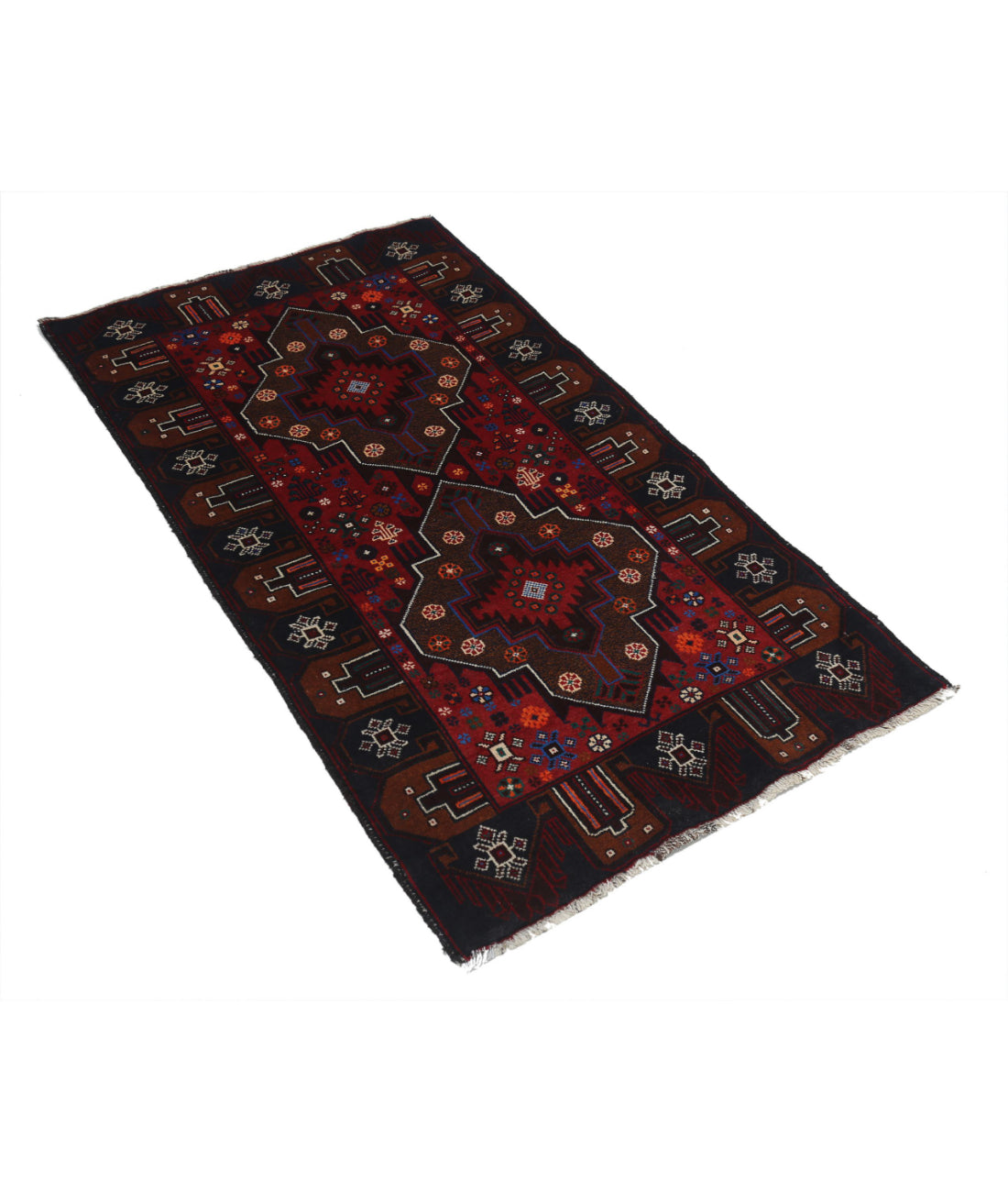 Alfombra tribal de lana Baluch anudada a mano - 2'8'' x 4'9''