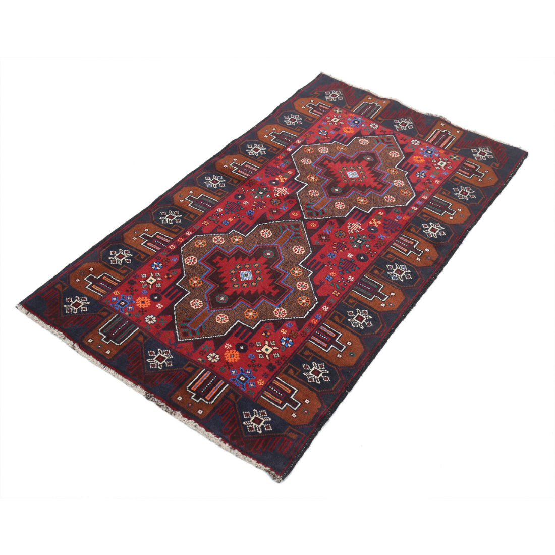 Alfombra tribal de lana Baluch anudada a mano - 2'8'' x 4'9''
