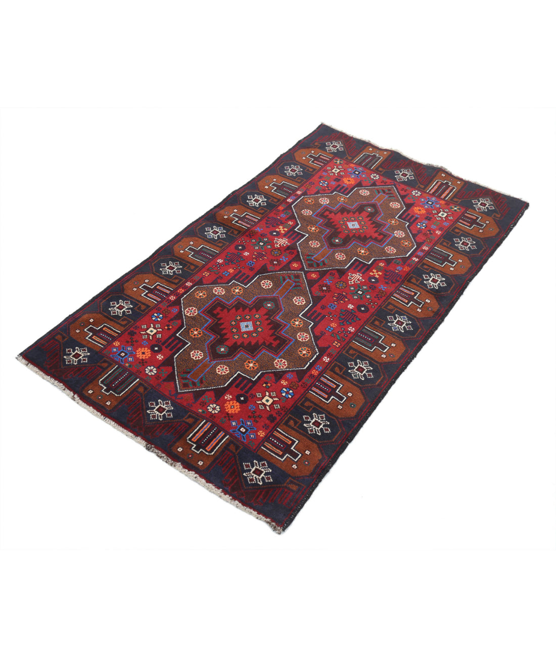 Alfombra tribal de lana Baluch anudada a mano - 2'8'' x 4'9''