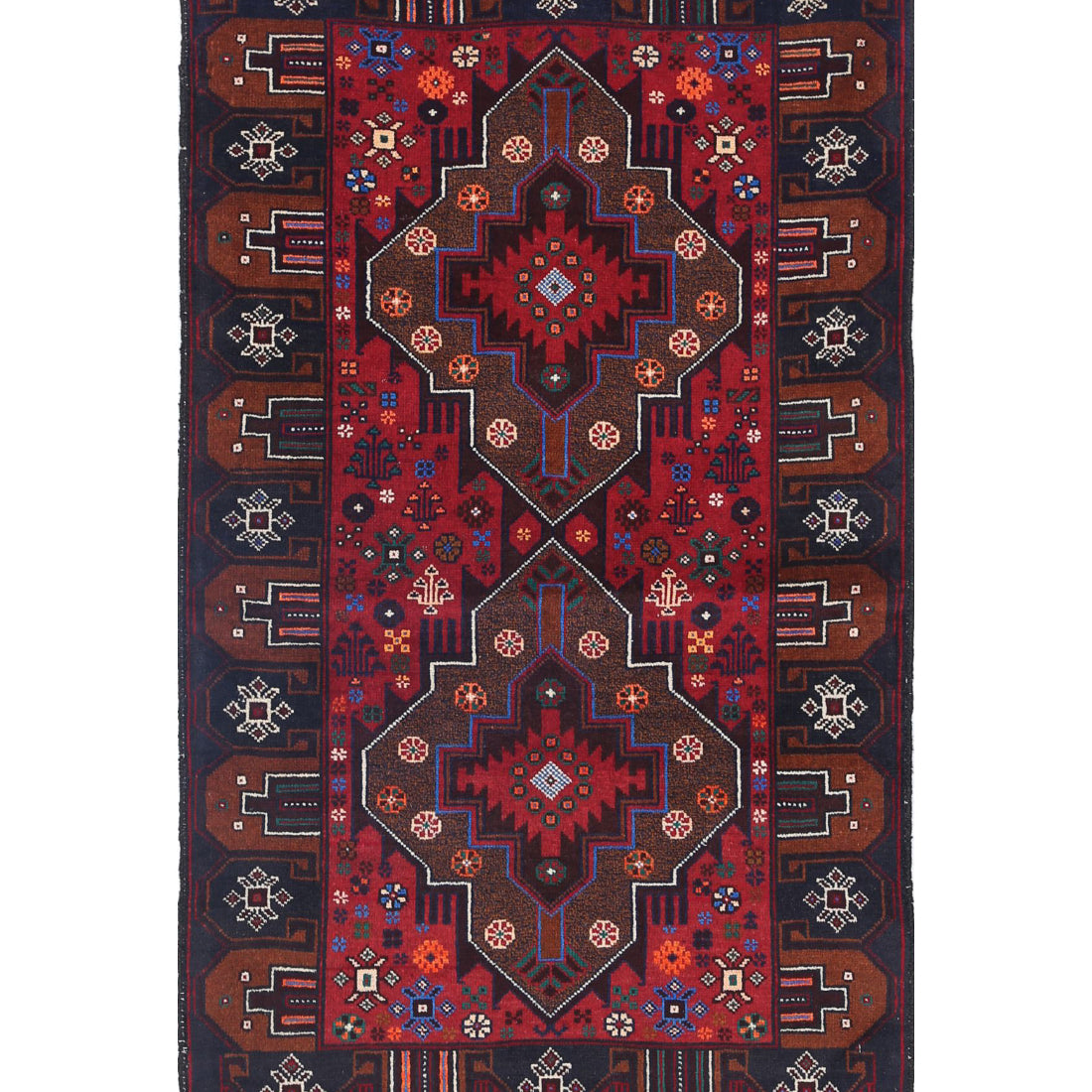 Alfombra tribal de lana Baluch anudada a mano - 2'8'' x 4'9''