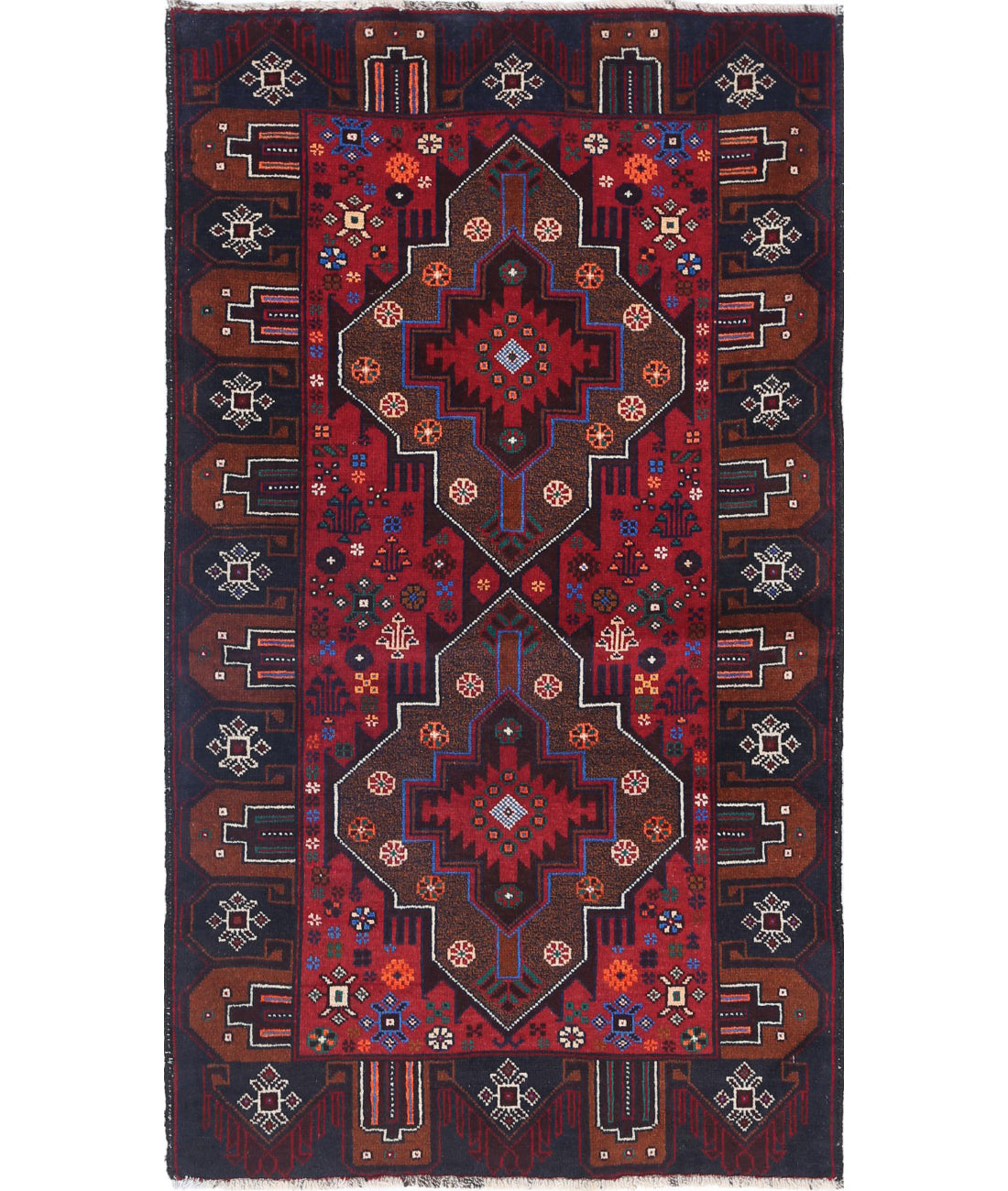 Alfombra tribal de lana Baluch anudada a mano - 2'8'' x 4'9''