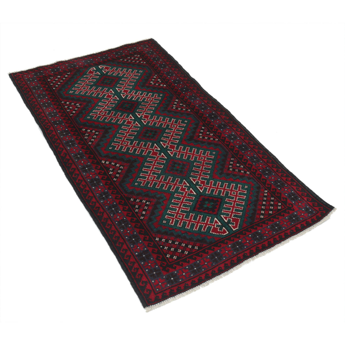 Alfombra tribal de lana Baluch anudada a mano - 2'8'' x 4'1''