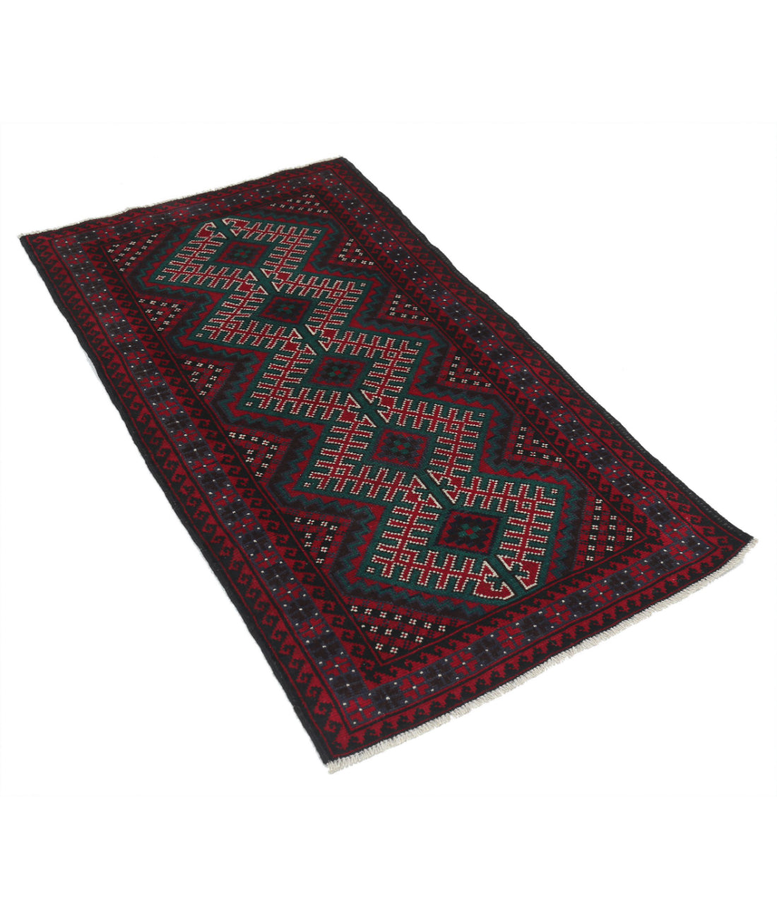 Alfombra tribal de lana Baluch anudada a mano - 2'8'' x 4'1''