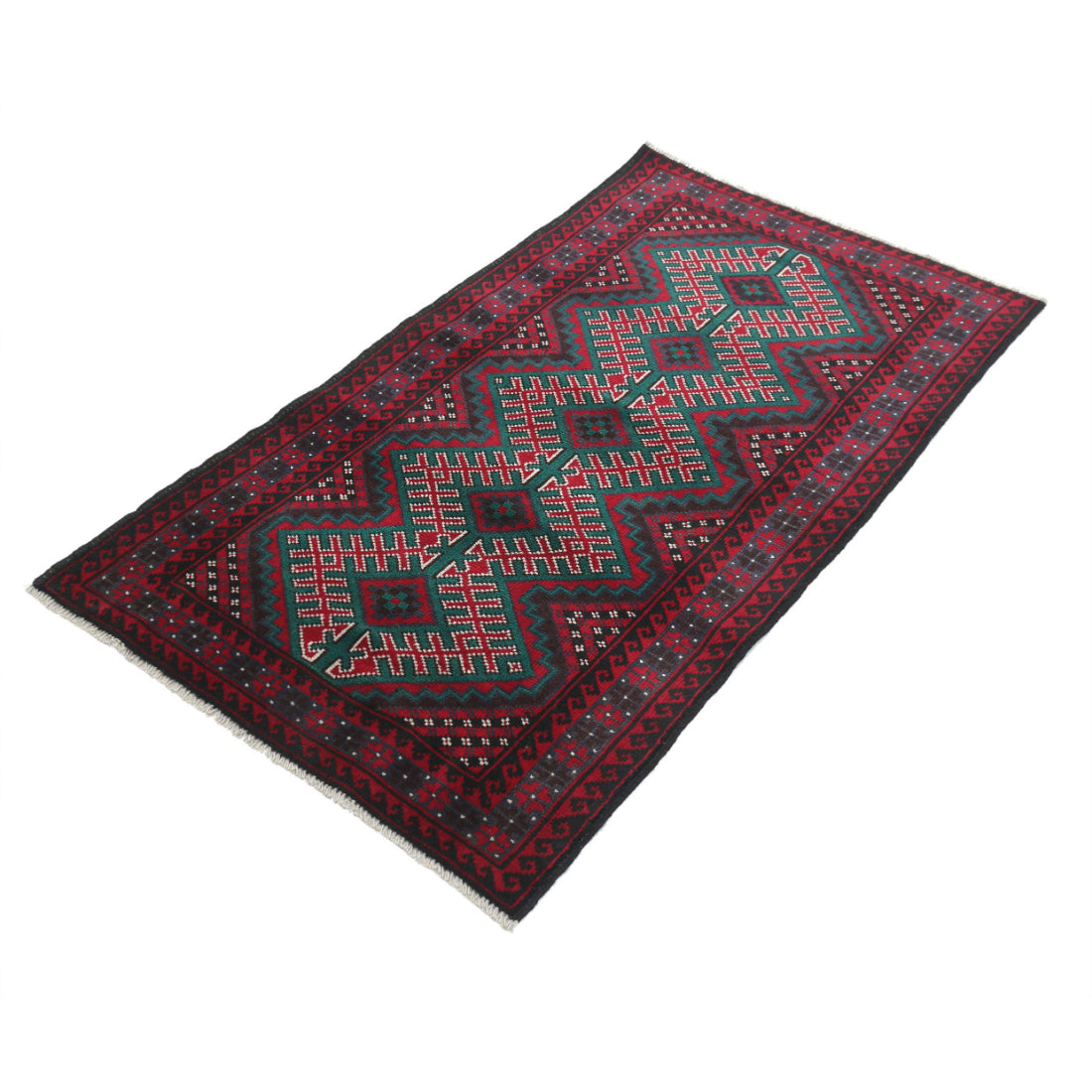 Alfombra tribal de lana Baluch anudada a mano - 2'8'' x 4'1''
