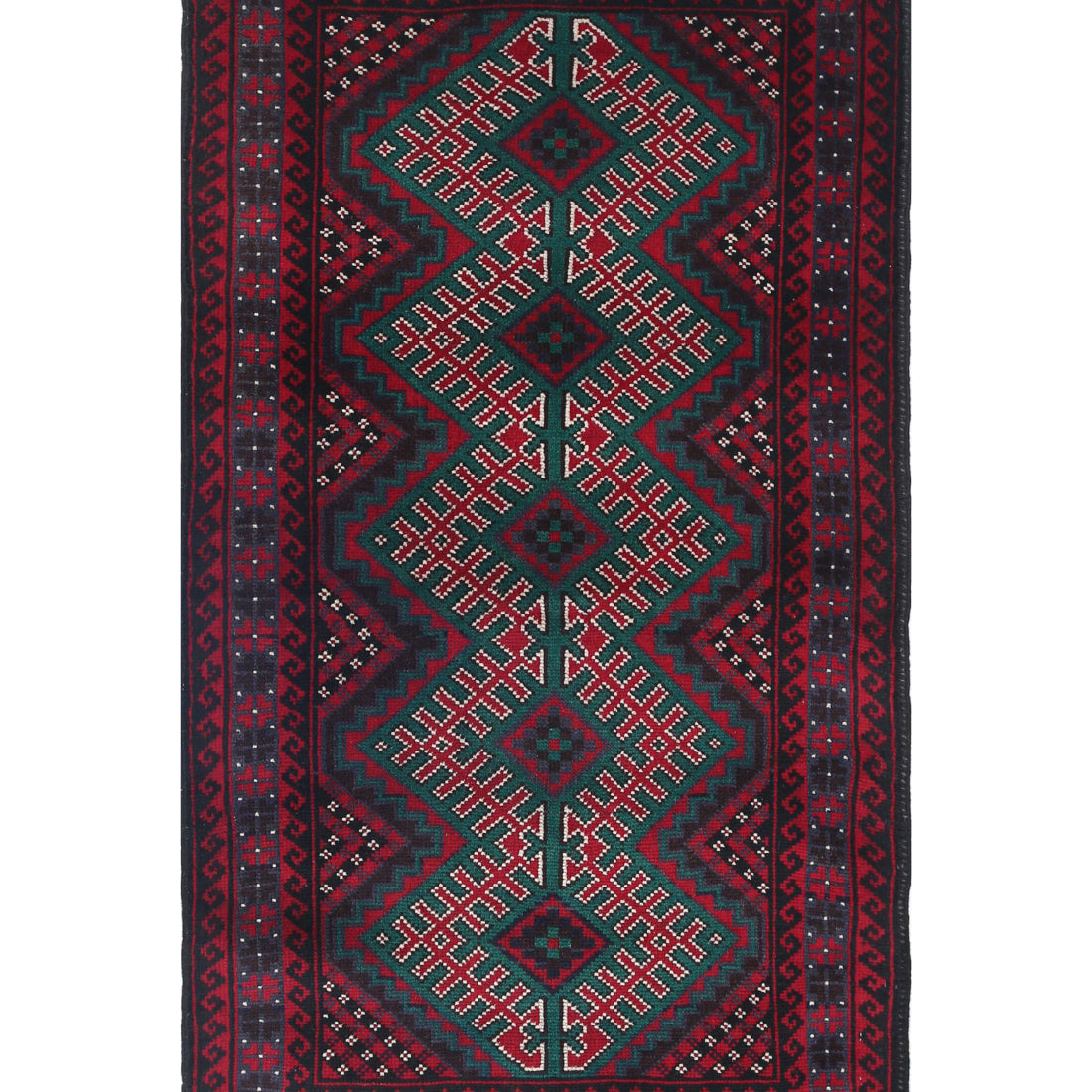 Alfombra tribal de lana Baluch anudada a mano - 2'8'' x 4'1''