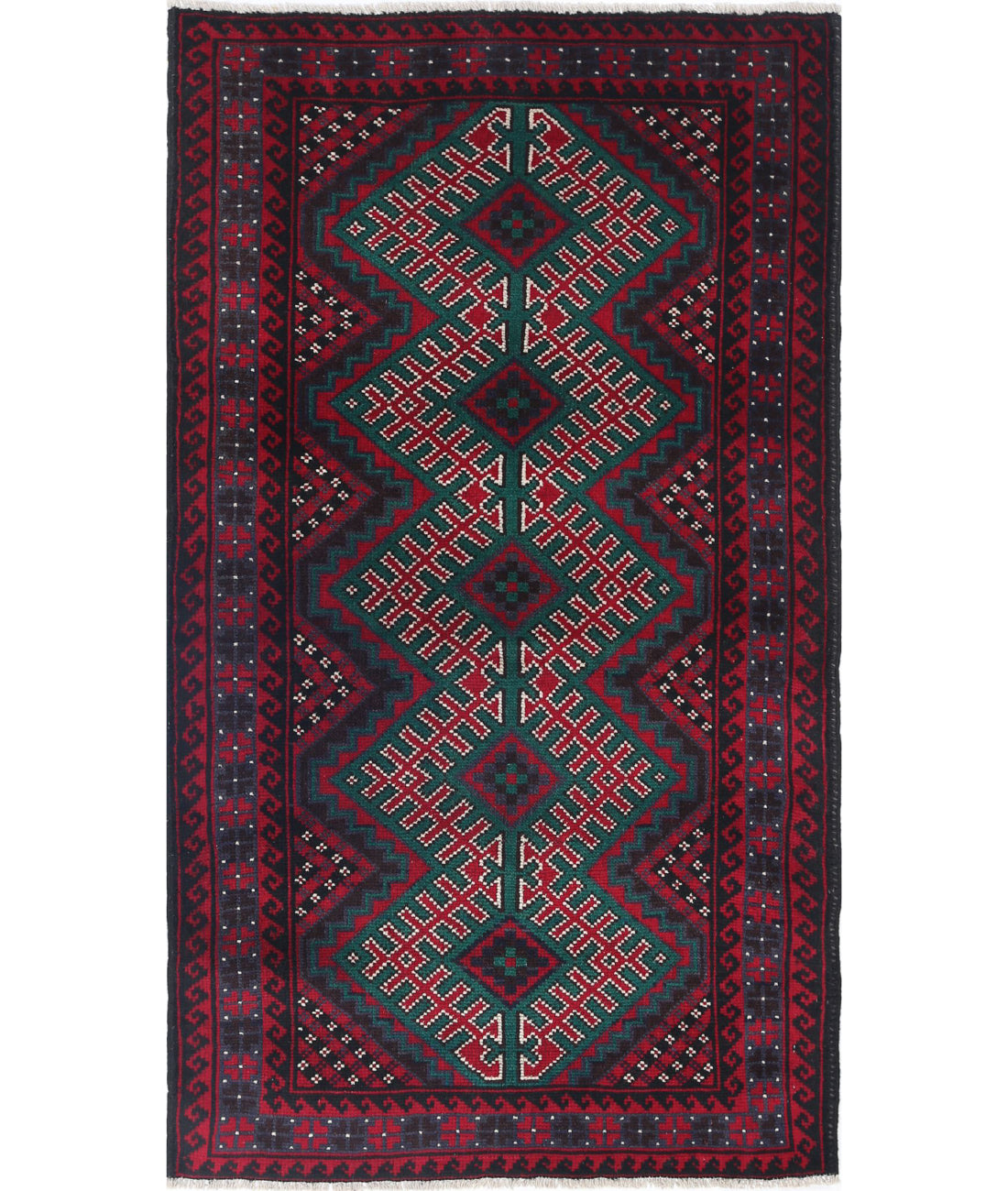 Alfombra tribal de lana Baluch anudada a mano - 2'8'' x 4'1''