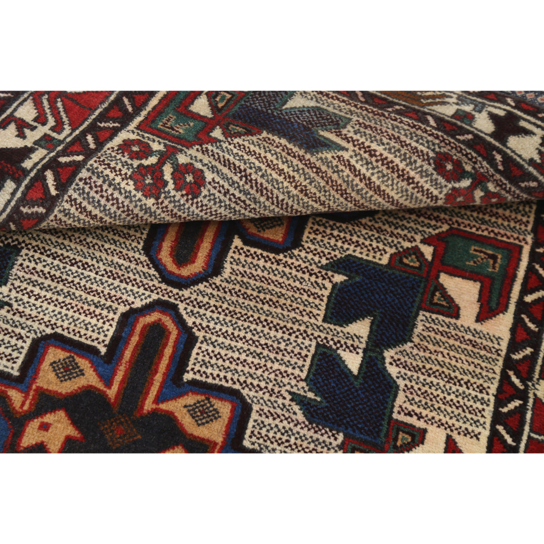 Alfombra tribal de lana Baluch anudada a mano - 3'0'' x 4'9''