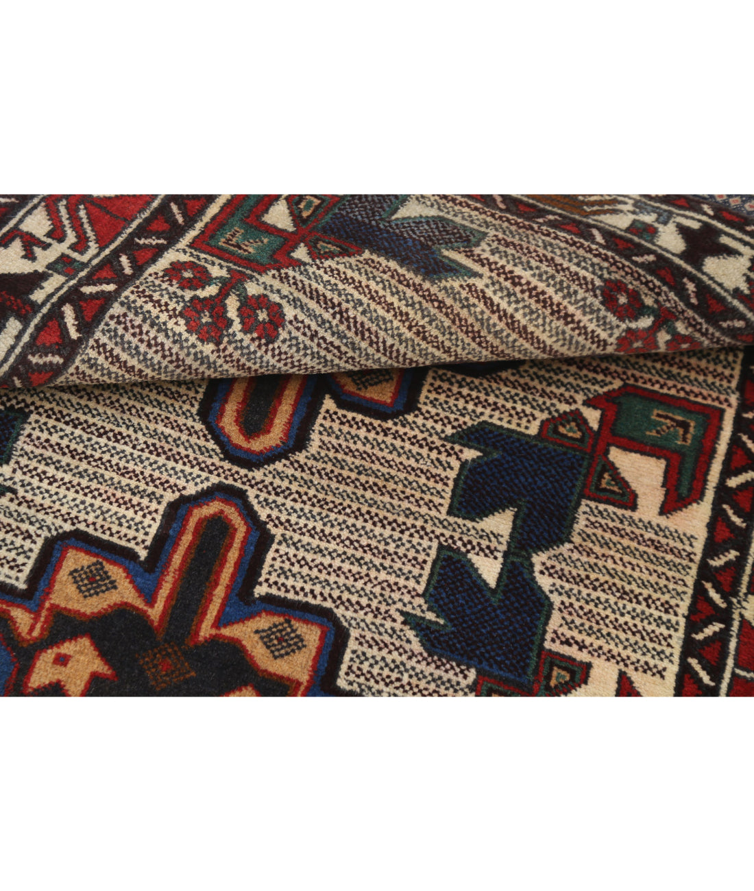 Alfombra tribal de lana Baluch anudada a mano - 3'0'' x 4'9''