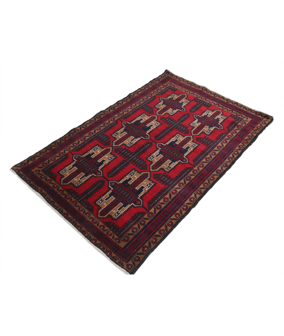 Hand Knotted Tribal Baluch Wool Rug - 3'2'' x 4'11'' 3'2'' x 4'11'' (95 X 148) / Red / N/A