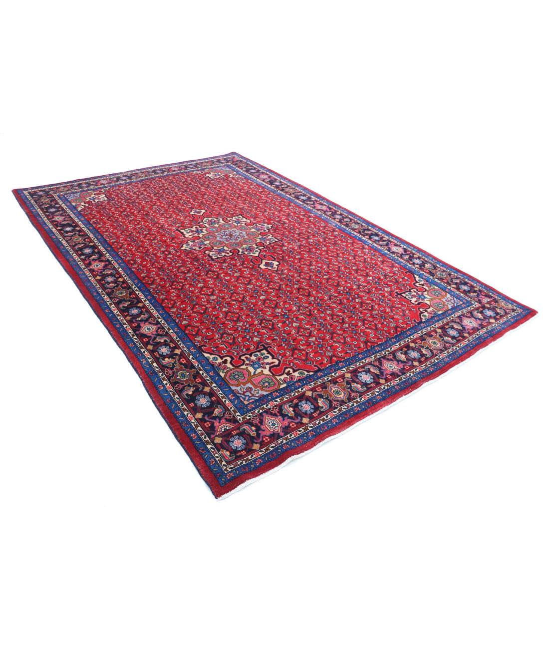 Hand Knotted Persian Bijar Wool Rug - 6'5'' x 9'9'' 6'5'' x 9'9'' (193 X 293) / Red / Blue