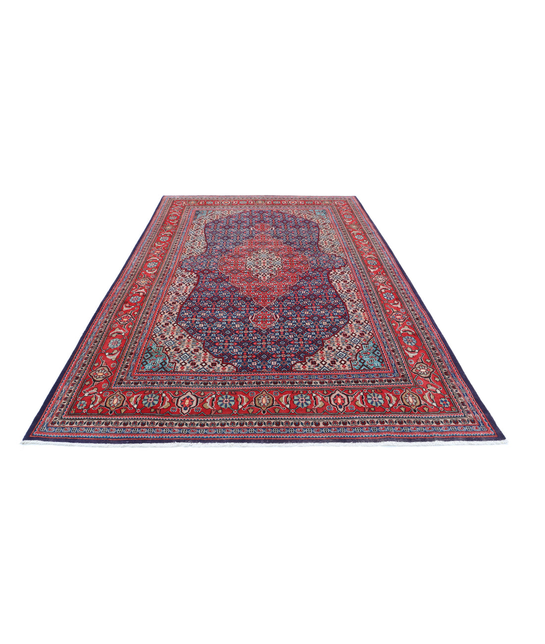 Hand Knotted Persian Bijar Wool Rug - 6'7'' x 10'7'' 6'7'' x 10'7'' (198 X 318) / Blue / Red